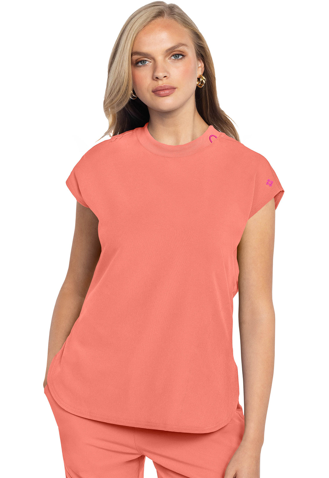 Round Neck Tuckable Top in Coral Fusion