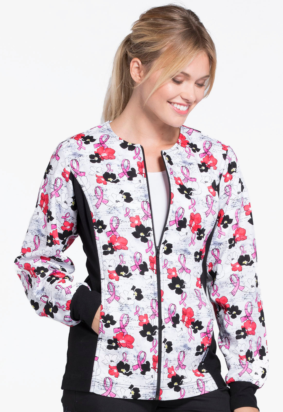 Zip Front Knit Panel Warm-Up Jacket in Love On The Line