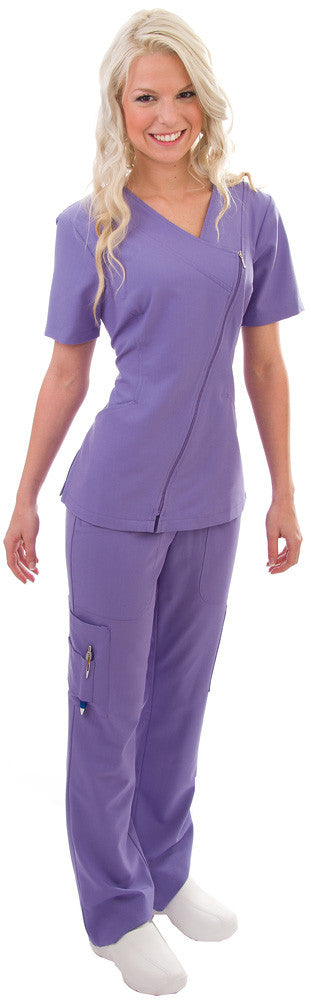 Women's 4-Way Stretch Asymmetrical Zipper Scrub Top