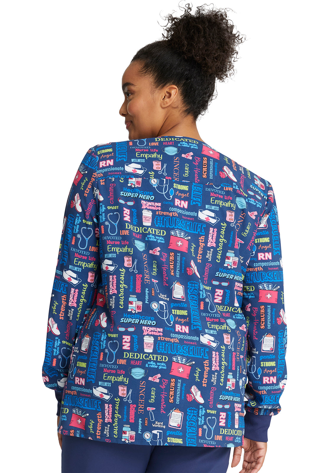 Cherokee Women's Snap Front Print Warm-up Scrub Jacket