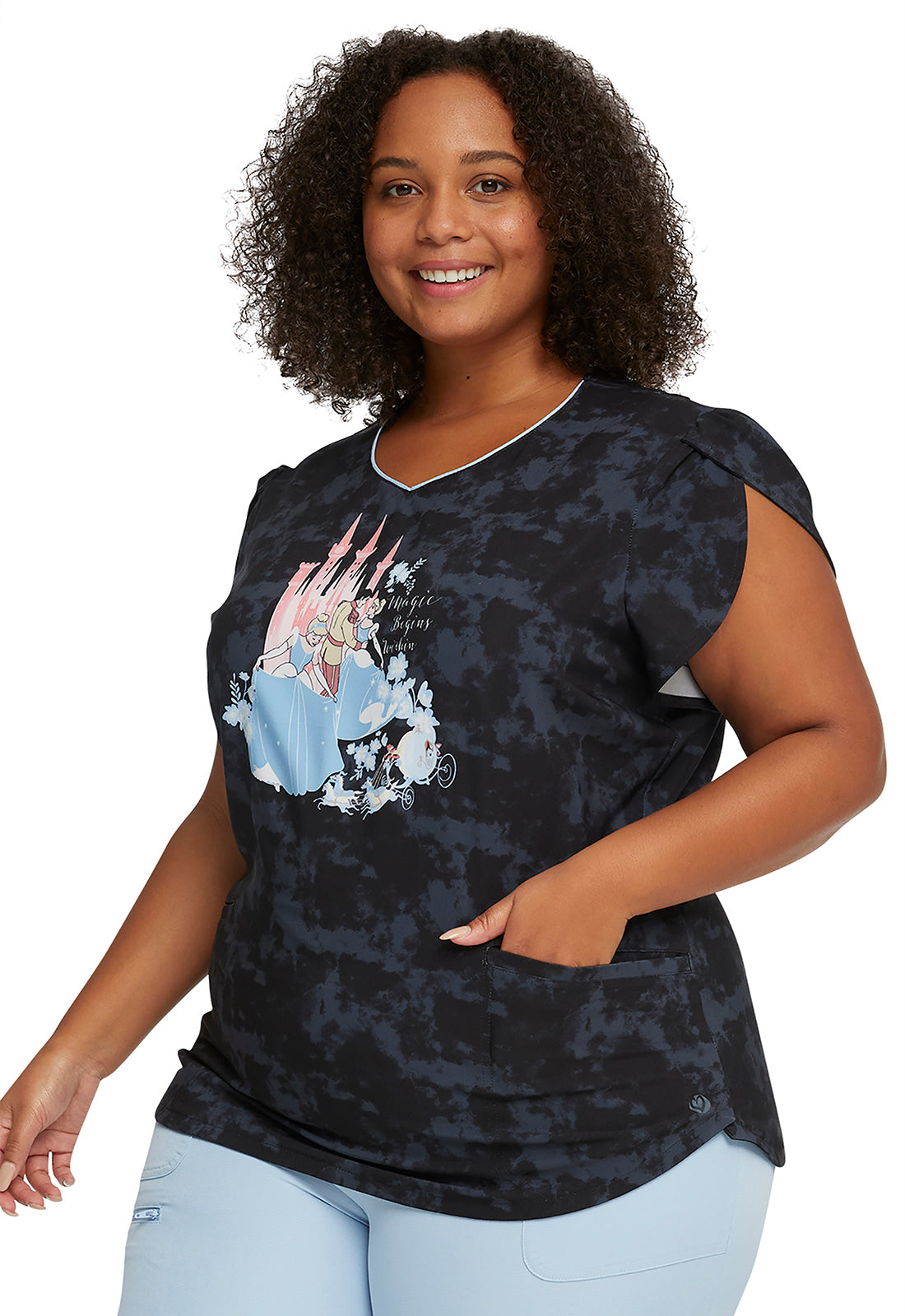 Women's Back Zipped Print Scrub Top