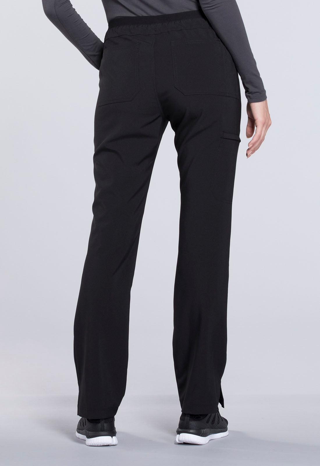 Mid Rise Tapered Leg Drawstring Pants in Black Tall