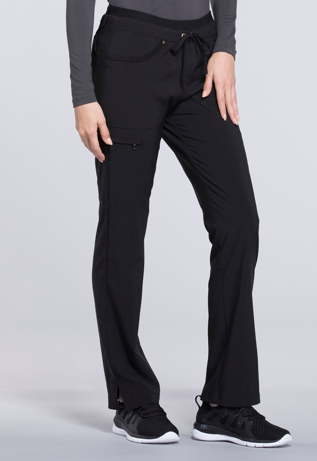 Mid Rise Tapered Leg Drawstring Pants in Black Tall