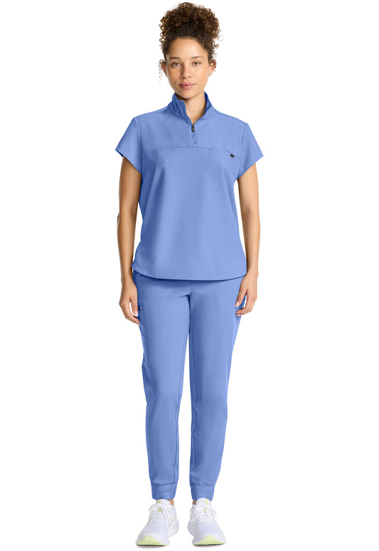 hh752 Women's Partial Zip Stand Collar Top