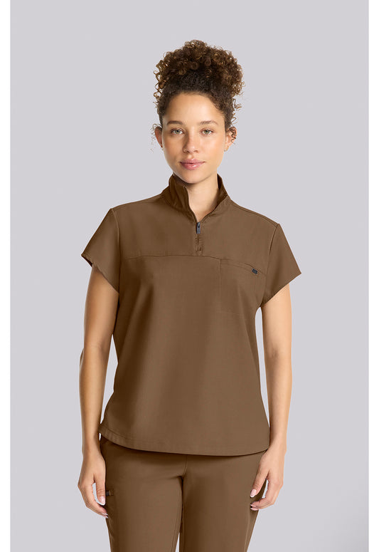 hh752 Women's Partial Zip Stand Collar Top