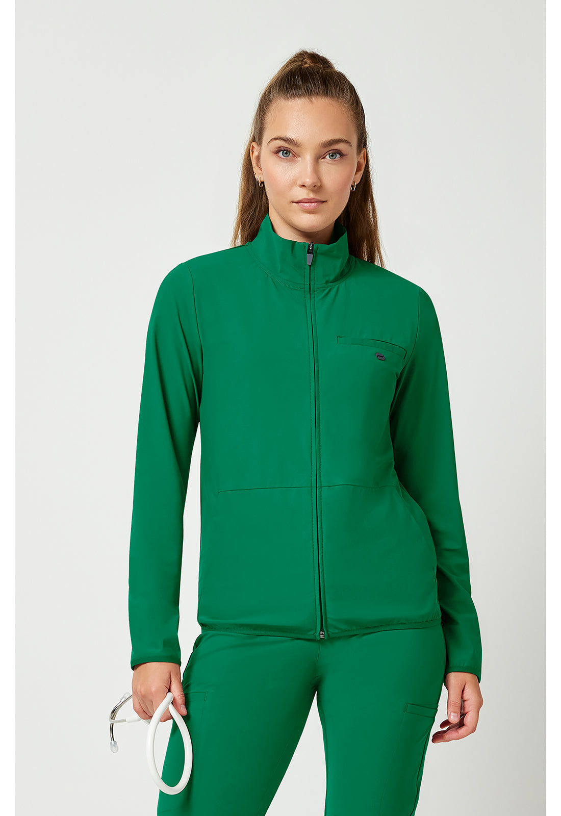 Infinity Women's 3-Pocket Warm-up Scrub Jacket in Green IN525A