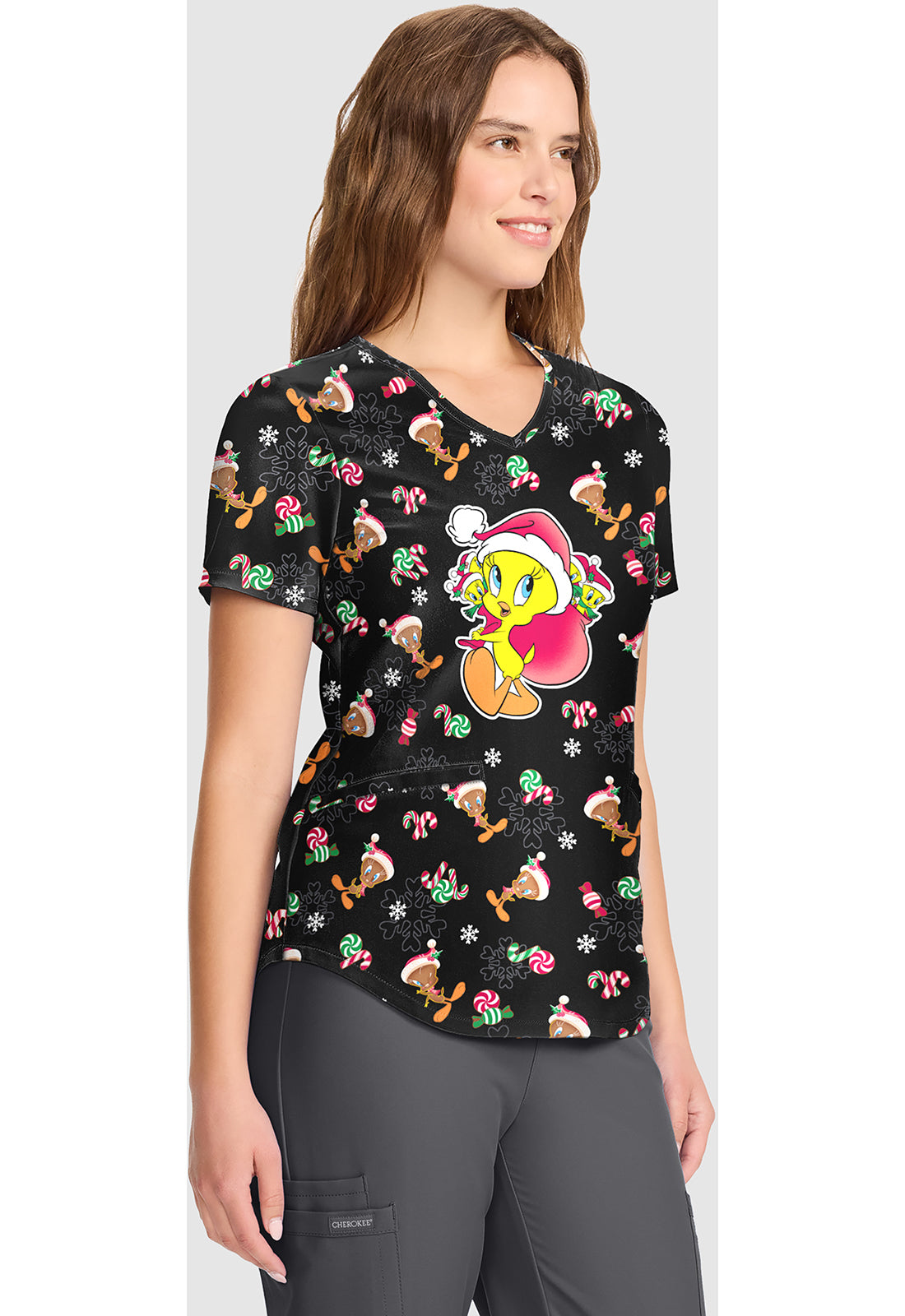 TF TOONIFORMS V-Neck Print Top in Ginger Tweet TF737