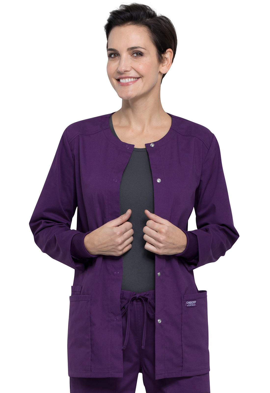 Cherokee Women's Snap Front Warm-Up Solid Scrub Jacket