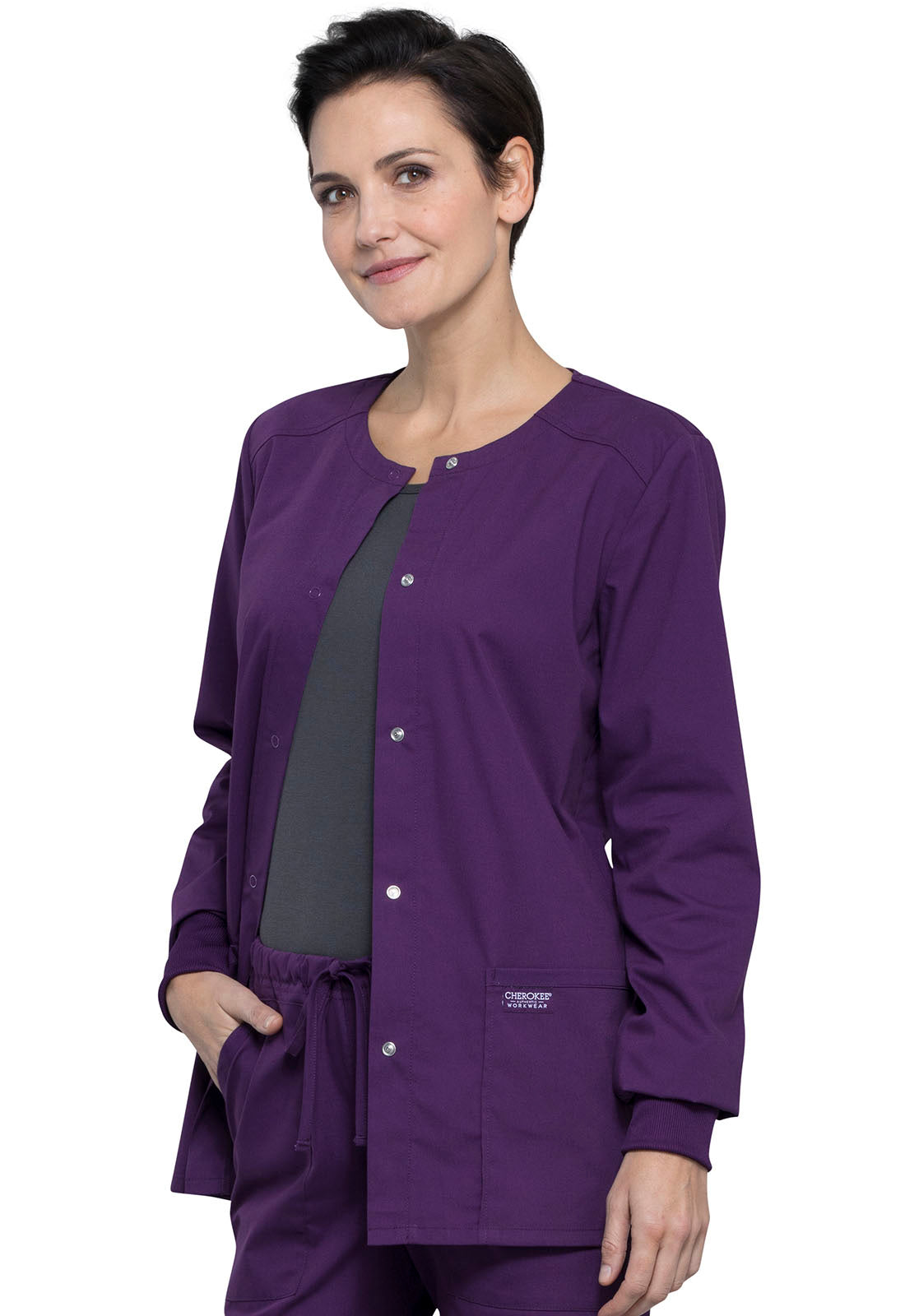 Cherokee Women's Snap Front Warm-Up Solid Scrub Jacket - view 2