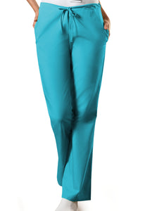 Natural Rise Flare Leg Drawstring Pant in Turquoise