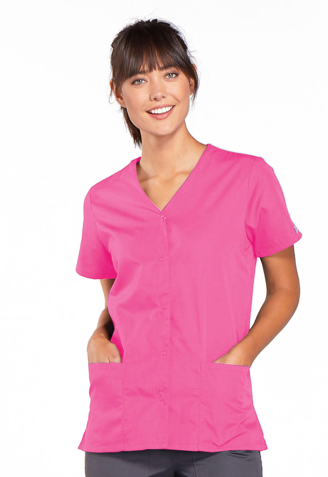 Cherokee Work Wear Snap Front V-Neck Scrub Top 4770 - view 5