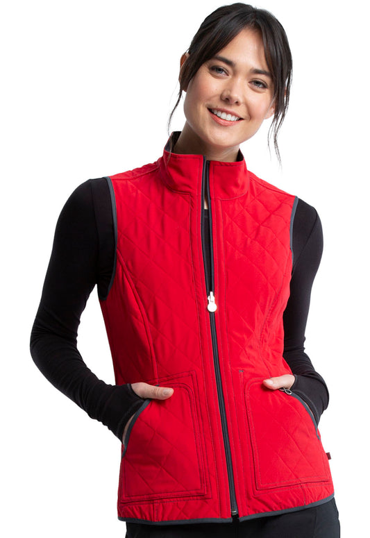 FINAL SALE, Medical, Vest, Women Reversible Quilted Vest in Heather Charcoal / Red Combo