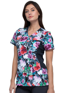 Mock Wrap Knit Panel  Top in Brushing Bouquets