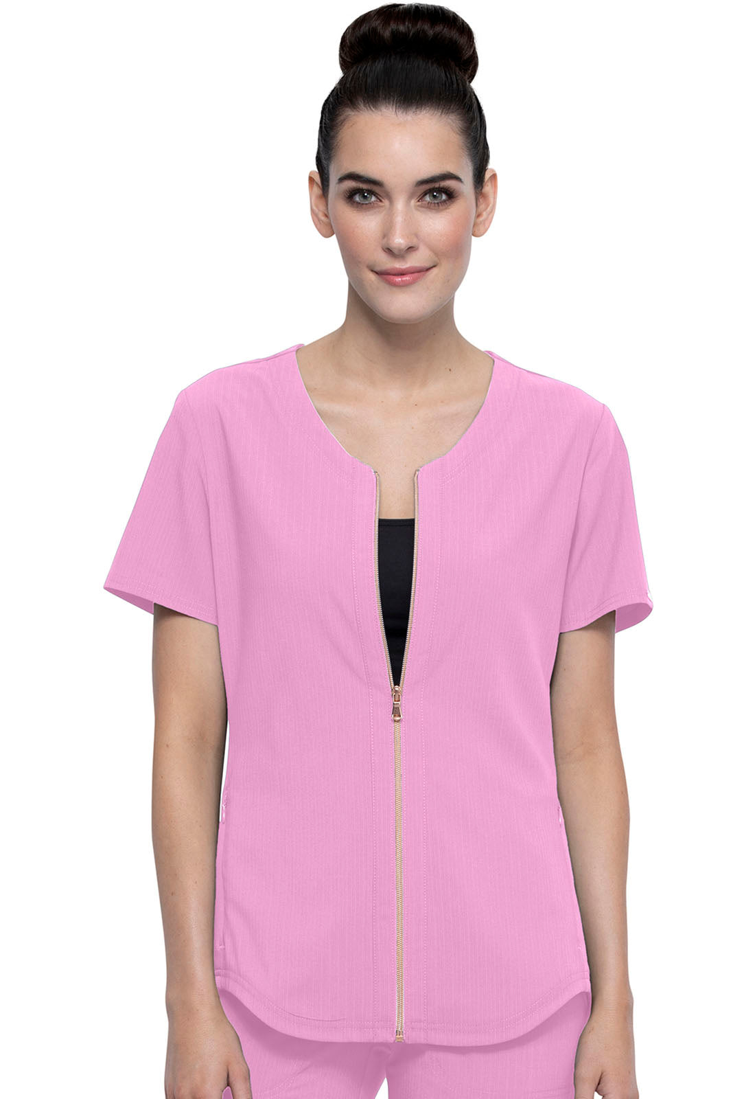 Cherokee Statement Women's Zip Front Top in Rose Blossom