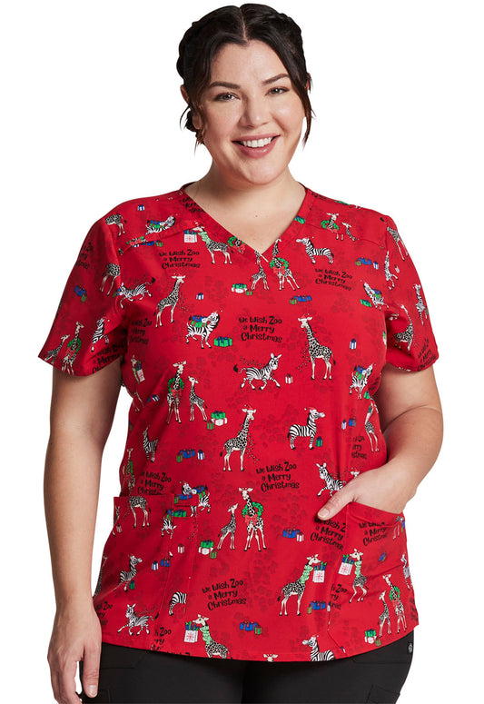 Medical, Tops, Women V-Neck Print Top in Wish Zoo A Merry Christmas  DK616 WZMC