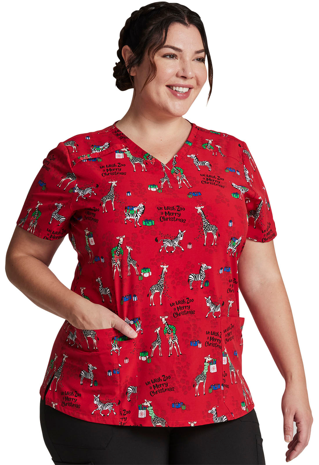 V-Neck Print Top in Wish Zoo A Merry Christmas  DK616 WZMC