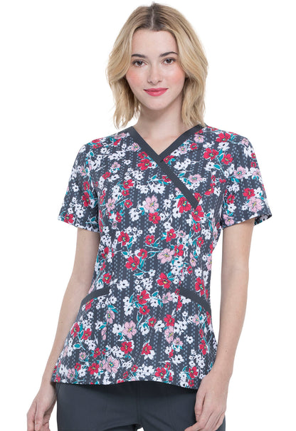 Medical, Tops, Women Mock Wrap Top in Fast Track Flora