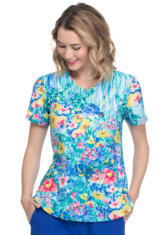 Medical, Tops, Women V-Neck Top in Hand Painted Posies